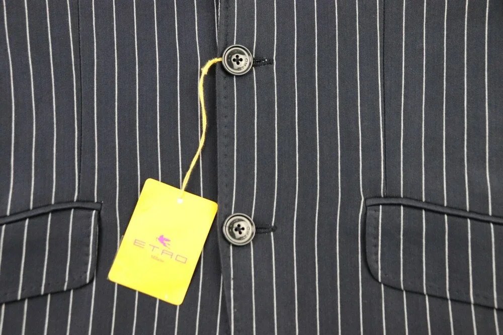 ETRO Sport Coat 38 (48 Eu) Slim Fit Navy White Stripe Silk Cotton Blazer Italy